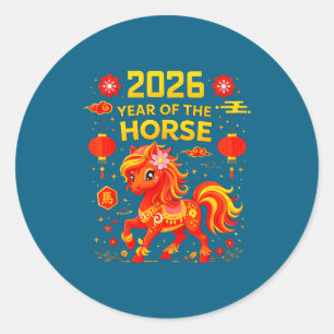 2026 Year Of The Horse Lunar New Year 2026 Chinese Classic Round Sticker