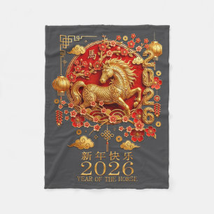 2026 Year Of The Horse Red Chinese New Year Lunar Fleece Blanket