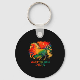 2026 Year Of The Horse Vibrant Zodiac Blossom Art Keychain