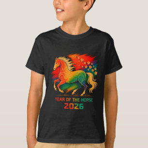 2026 Year Of The Horse Vibrant Zodiac Blossom Art  T-Shirt