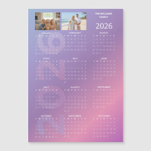 2026 Yearly Calendar Pink Blue Personalised Photo