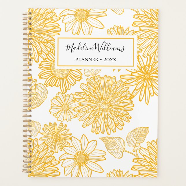 2026 Yellow Daisies & Dahlias | Personalized Planner (Front)