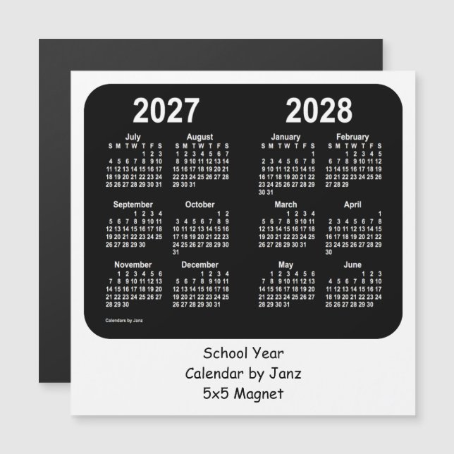 2027-2028 Black and White School Calendar by Janz (Front/Back)