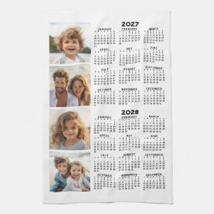 2027 2028 Calendar with 4 Photo Collage Kitchen Towel