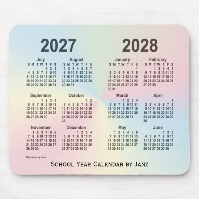 2027-2028 Rainbow Cloud School Calendar by Janz Mouse Pad (Front)