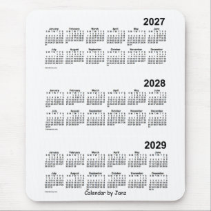 2027-2029 White 3 Year Calendar by Janz Mouse Pad