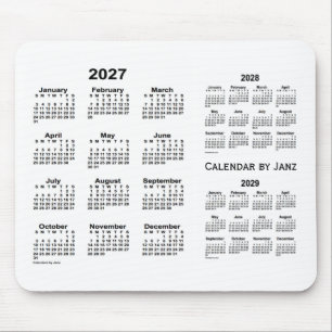 2027-2029 White 3 Year Calendar by Janz Mouse Pad