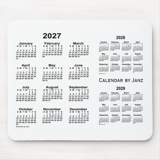 2027-2029 White 3 Year Calendar by Janz Mouse Pad (Front)