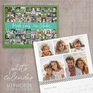 2027 - 60 Photo Custom Modern Family Green Teal Calendar