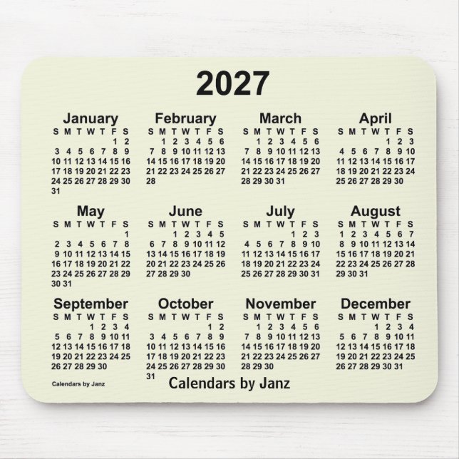 2027 Beige Calendar by Janz Mouse Pad (Front)