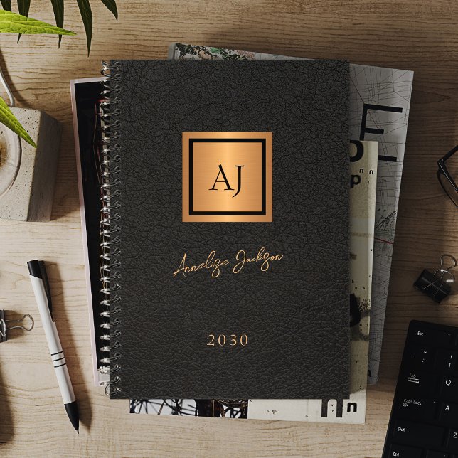 2027 Black gold monogrammed script name elegant Planner (Creator Uploaded)