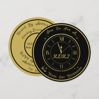 2027 Black Gold New Years Party Invitation