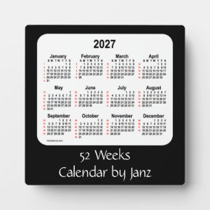 2027 Black  Weeks Calendar by Janz Plaque