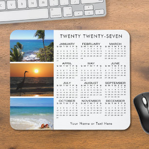 2027 Calendar 3 Photo Personalized Custom Colour Mouse Pad
