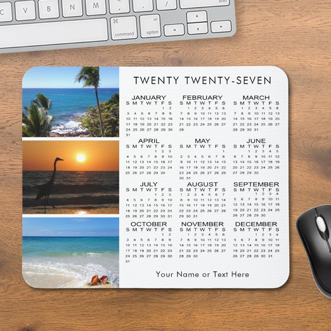 2027 Calendar 3 Photo Personalized Custom Colour Mouse Pad (Creator Uploaded)