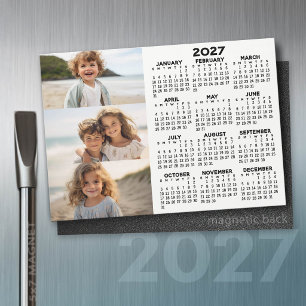 2027 Calendar - 3 Photos Basic Black White Magnet