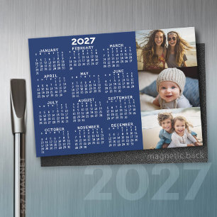 2027 Calendar 3 Photos Minimal Blue White Magnet