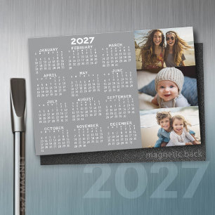 2027 Calendar 3 Photos Minimal Grey White Magnet