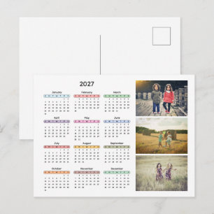 2027 calendar 3 photos simple modern yearly  holiday postcard