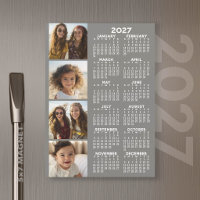 2027 Calendar 4 Photo Collage Magnetic Card - Grey