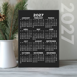 2027 Calendar - black background - Vertical Holiday Card