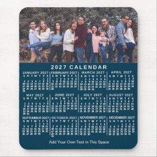 2027 Calendar Blue Personalized Photo Name Bold Mouse Pad