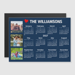 2027 Calendar Blue White Photo Collage Magnet