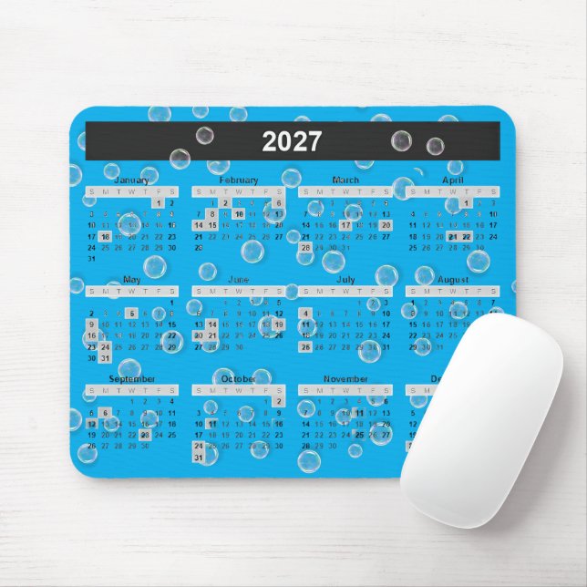 2027 Calendar Bubbles On Aqua Mouse Pad (With Mouse)