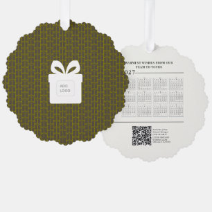 2027 Calendar Business Logo Company QR Code Brown Ornament Card