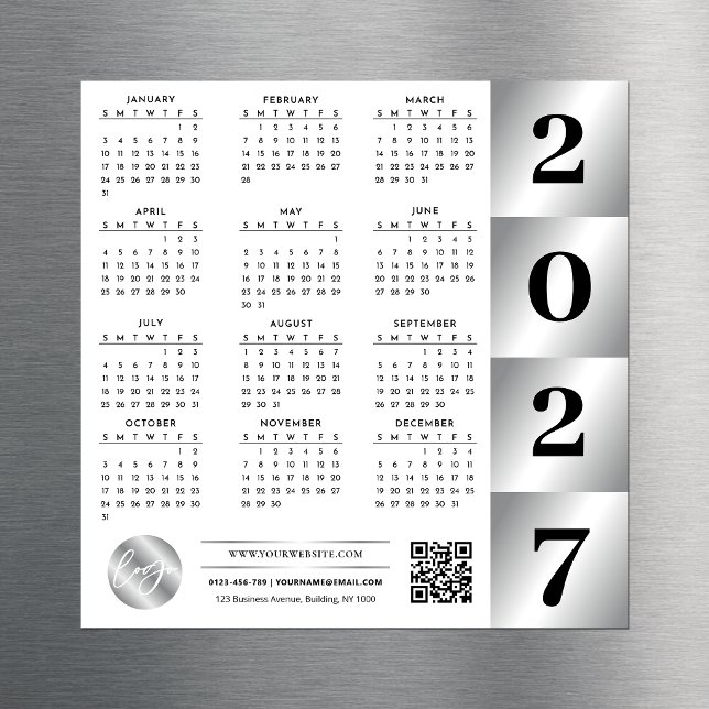 2027 Calendar Business Logo QR Code Chrome Silver (Creator Uploaded)