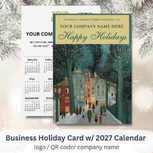 2027 Calendar Business Logo QR Festive Holiday Card