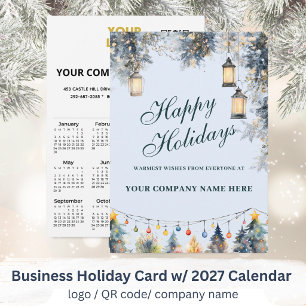 2027 Calendar Business Logo QR Festive Holiday Card