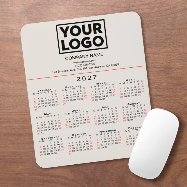 2027 Calendar Business Logo Text Beige Mouse Pad (2027 Calendar Business Logo Text Beige Mouse Pad in situ)