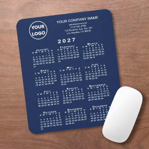 2027 Calendar Business Logo Text Navy Blue Mouse Pad