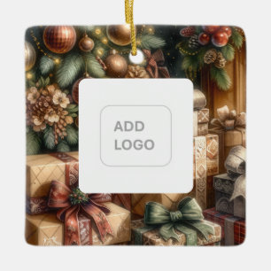2027 Calendar Christmas Scene QR Code Business Ceramic Ornament