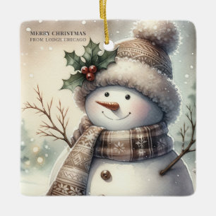 2027 Calendar Christmas Snowman Business QR Code Ceramic Ornament