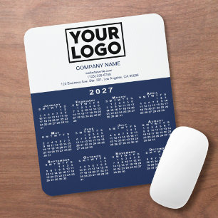 2027 Calendar Company Logo Text Navy White Mouse Pad
