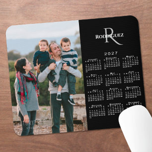 2027 Calendar Custom Photo Monogram Name Black Mouse Pad