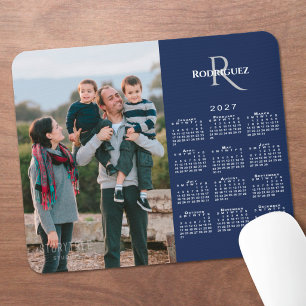 2027 Calendar Custom Photo Monogram Name Navy Mouse Pad