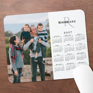2027 Calendar Custom Photo Monogram Name on White Mouse Pad