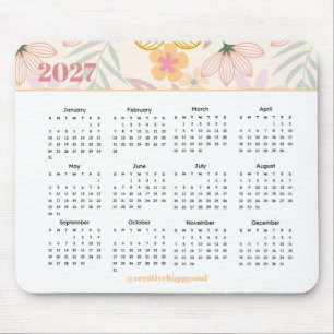 2027 calendar floral simple modern yearly desk mouse pad