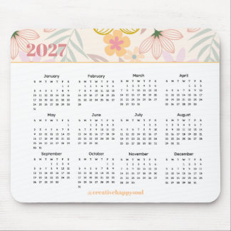2027 calendar floral simple modern yearly desk  mouse pad
