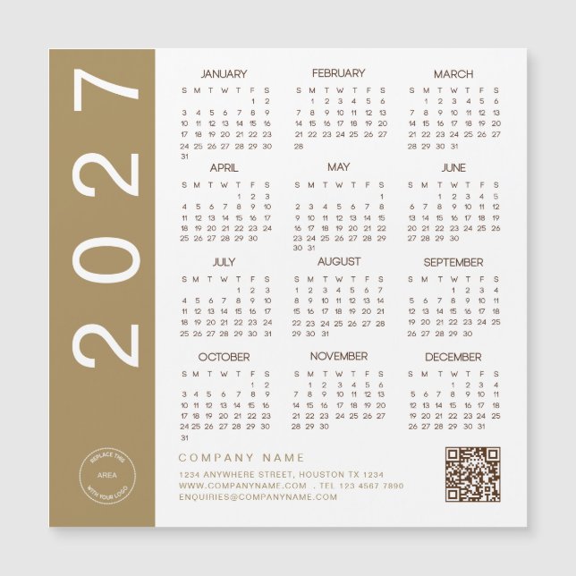 2027 Calendar Gold Text QR Code Company Logo (Front)