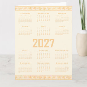2027 Calendar, Greek Fret, Beige on Cosmic Latte Card