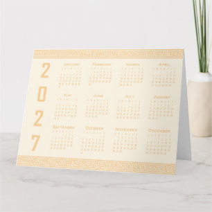 2027 Calendar, Greek Fret, Beige on Cosmic Latte Card