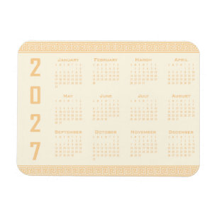 2027 Calendar, Greek Fret, Beige on Cosmic Latte Magnet