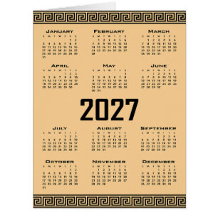 2027 Calendar, Greek Fret, Black on Beige