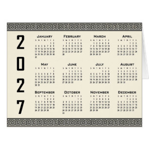 2027 Calendar, Greek Fret, Black on Beige