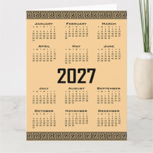 2027 Calendar, Greek Fret, Black on Beige Card