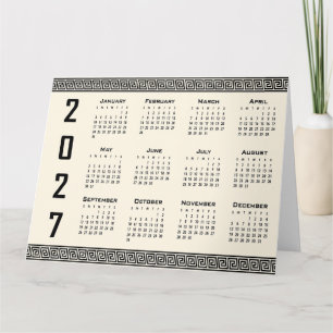 2027 Calendar, Greek Fret, Black on Beige Card